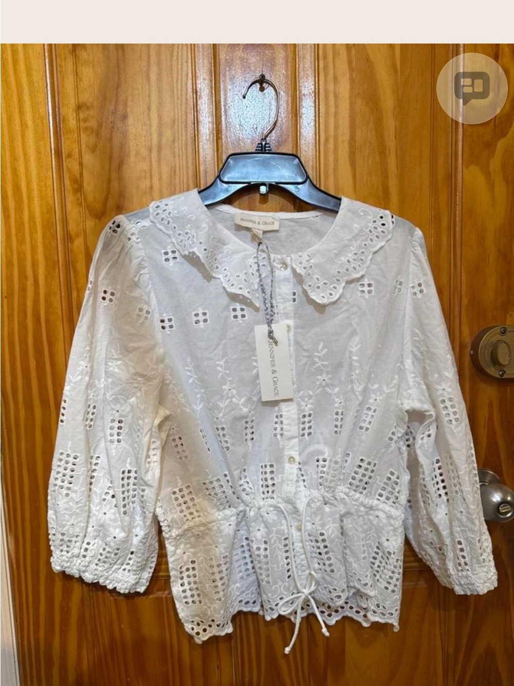 White Eyelet Cotton Drawstring Peasant Blouse
